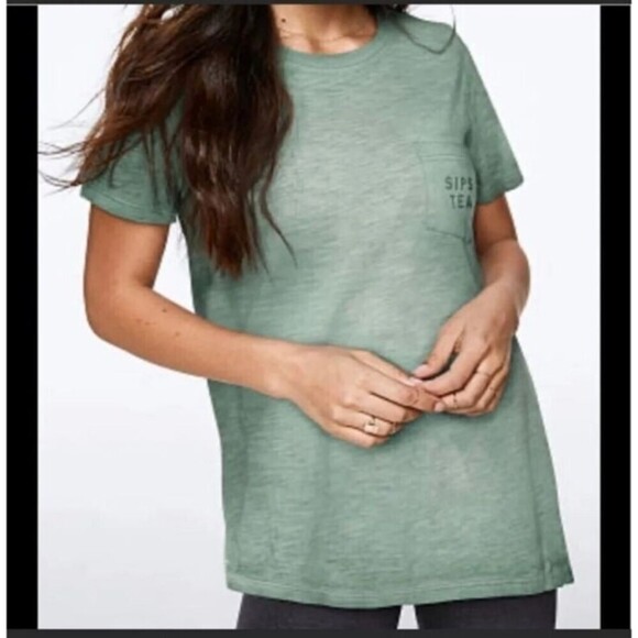 2 for $20 PINK Sips Tea Tee Sage Green Oversized Size XS - Picture 1 of 4